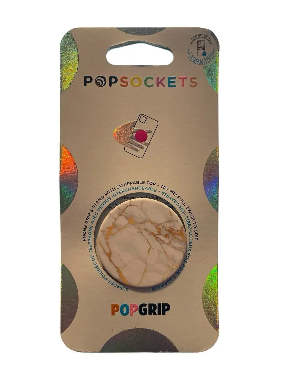 PopSockets-Phone Grip & Stand With Swappable Top For Phones-Gold Lutz Marble